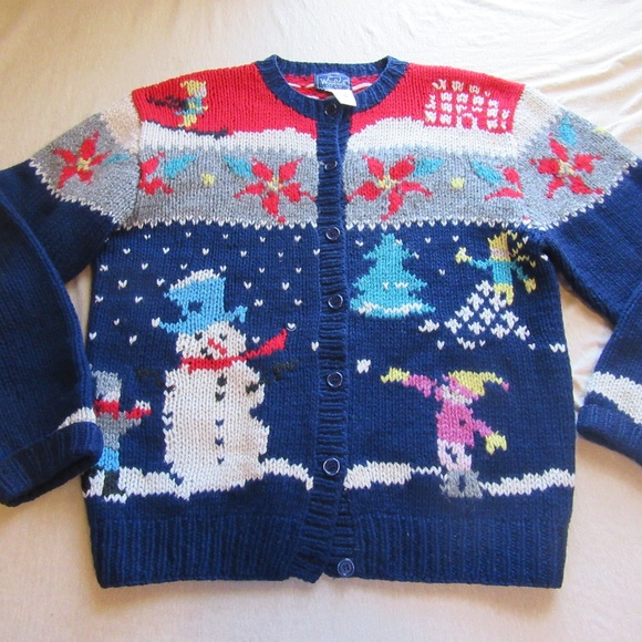 Woolrich Sweaters - Vtg Woolrich Snowman Ski Holiday Cardigan Sweater